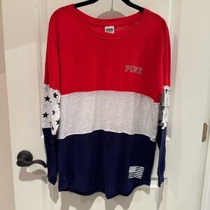 “ ‘MERICA ” PINK Victoria's Secret Long Sleeve Shirt - Red, Gray, and Blue